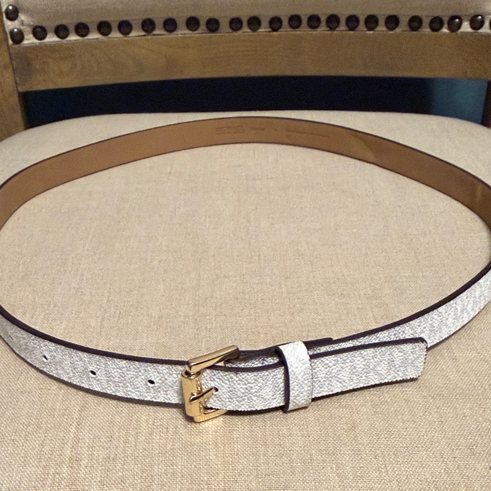 Michael Kors White and Grey Monogrammed Belt, Size M